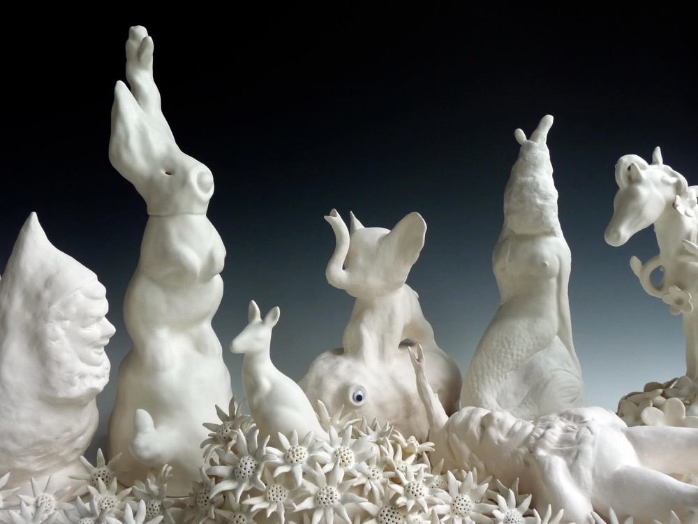 Lynda Draper, 'Home Altar' (detail), 2010, hand built porcelain, multiple glaze firings, 50 x 150 x 60 cm 