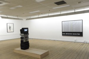 Decline, (from left to right) Jennifer McCamley, 'Homage to Thierry de Cordier (I have absolutely nothing to do with the 20th century)', 1989; Luke Holland 'Warning', 2013; Joshua Petherick, 'Gutter', 2013; Janet Burchill & Jennifer McCamley, 'New Improved, Qualities', 2007
