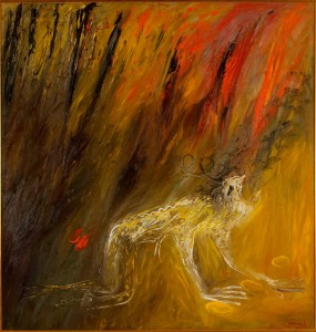 Arthur Boyd, 'Nebuchadnezzar being struck by lightning', 1968-69, oil on canvas