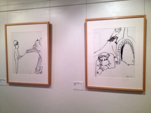 Installation view of Arthur Boyd: An active witness, showing two illustrations from his series Spare the face, gentlemen, please, 1993.
